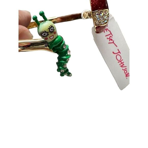 Betsey Johnson Back to School Glitter Apple & Book Worm Hinged Bangle Bracelet - Picture 3 of 5